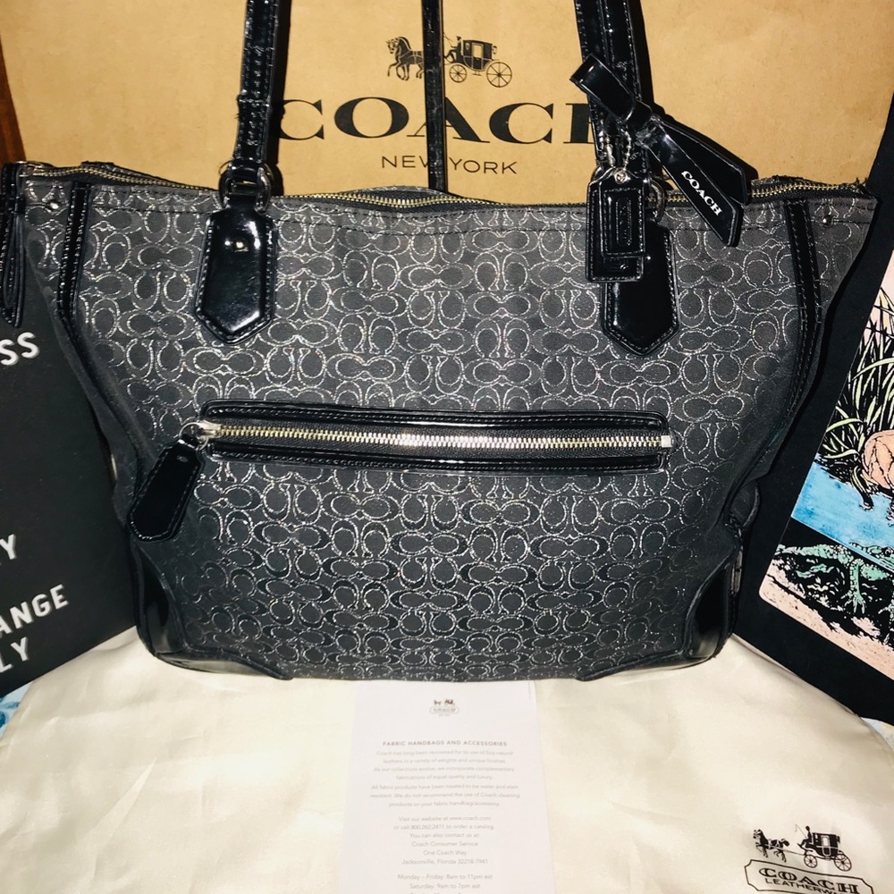 🌟EUC🌟COACH METALLIC POPPY SIGNATURE GLAM TOTE🌟
